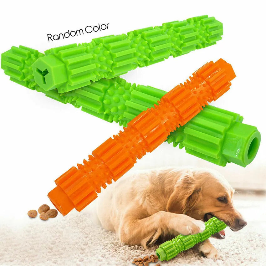 Green and orange durable rubber dog chew toy with treat dispenser for aggressive chewers
