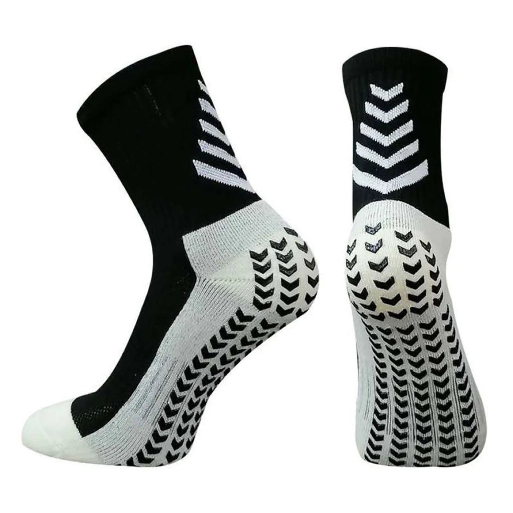 Men's geometric pattern athletic socks in mid-calf length with non-slip silicone grip
