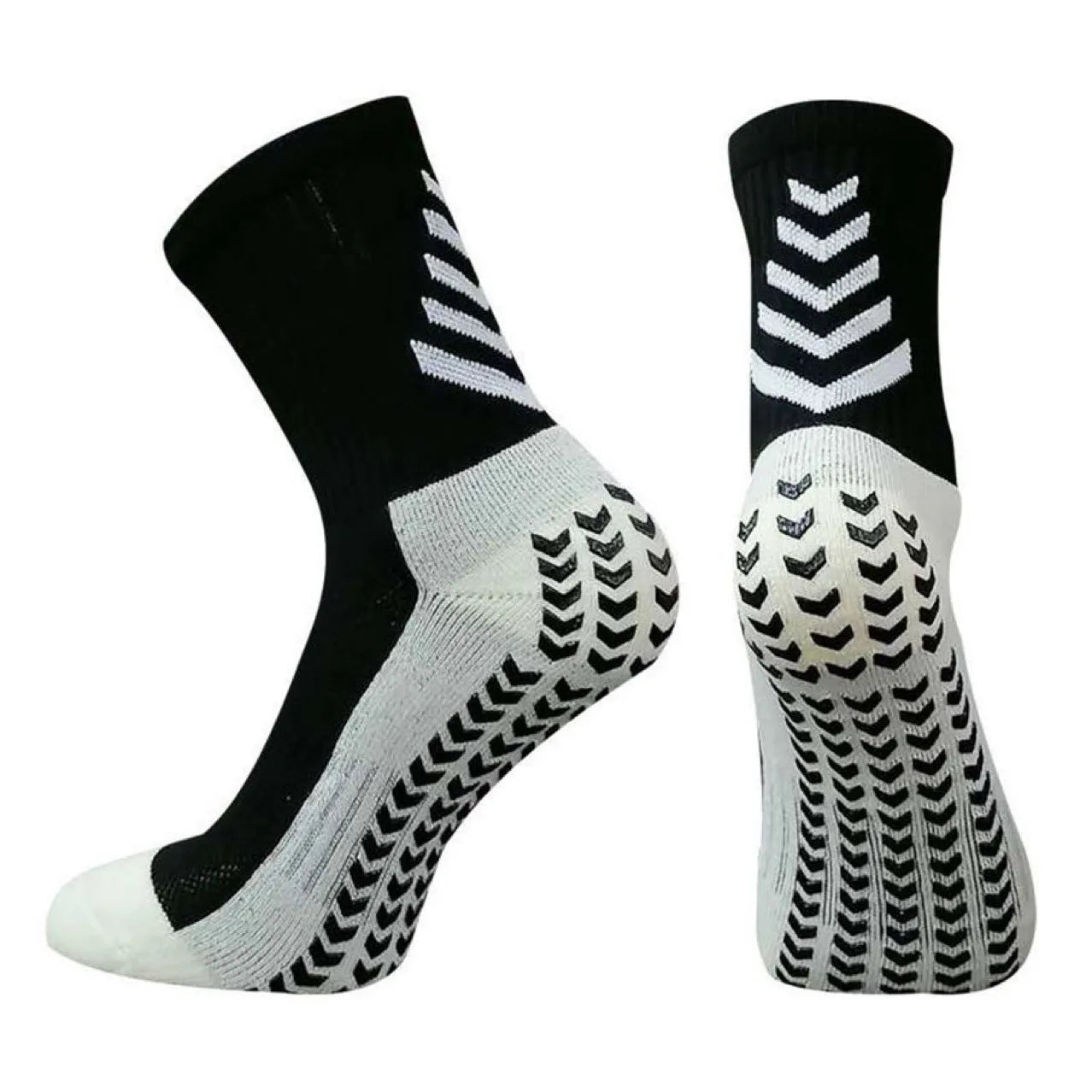 Men's geometric pattern athletic socks in mid-calf length with non-slip silicone grip