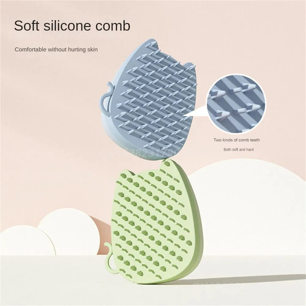 Sponge silicone pet comb brush in blue colour with two bristle types for cat and dog grooming