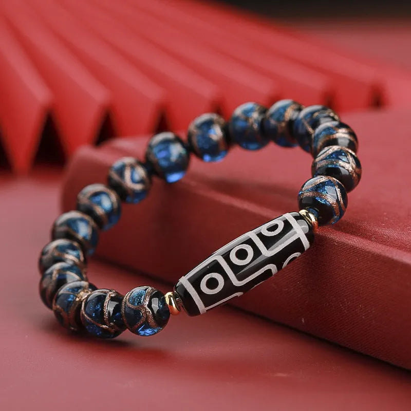Chinese coloured glaze bracelet with snake beads in five-colour design, showing manual processing details