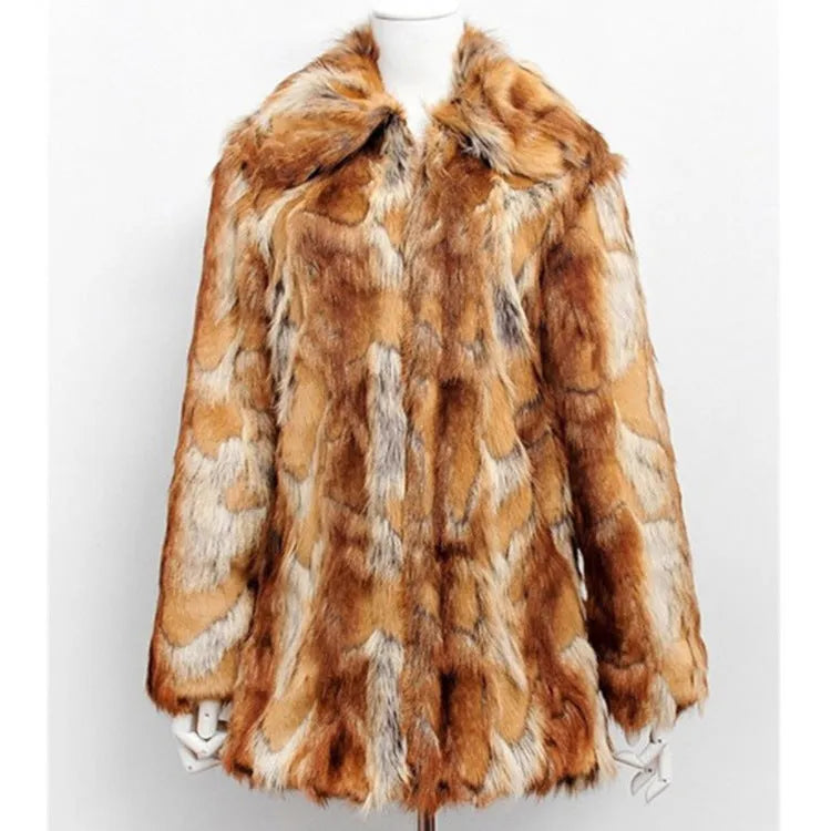 Women's slim fit faux fur leather jacket with tiger pattern print and long sleeves