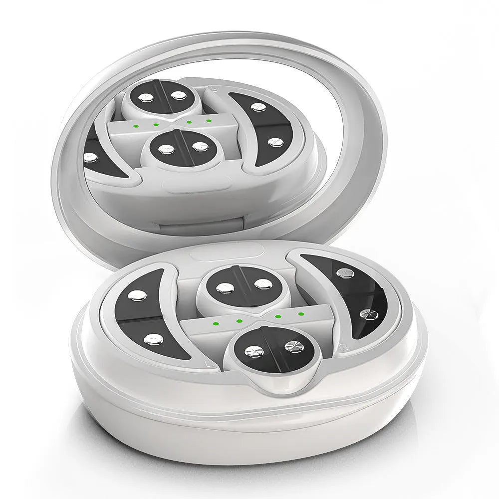 White wireless red light eye massager with EMS technology for dark circles and facial treatments
