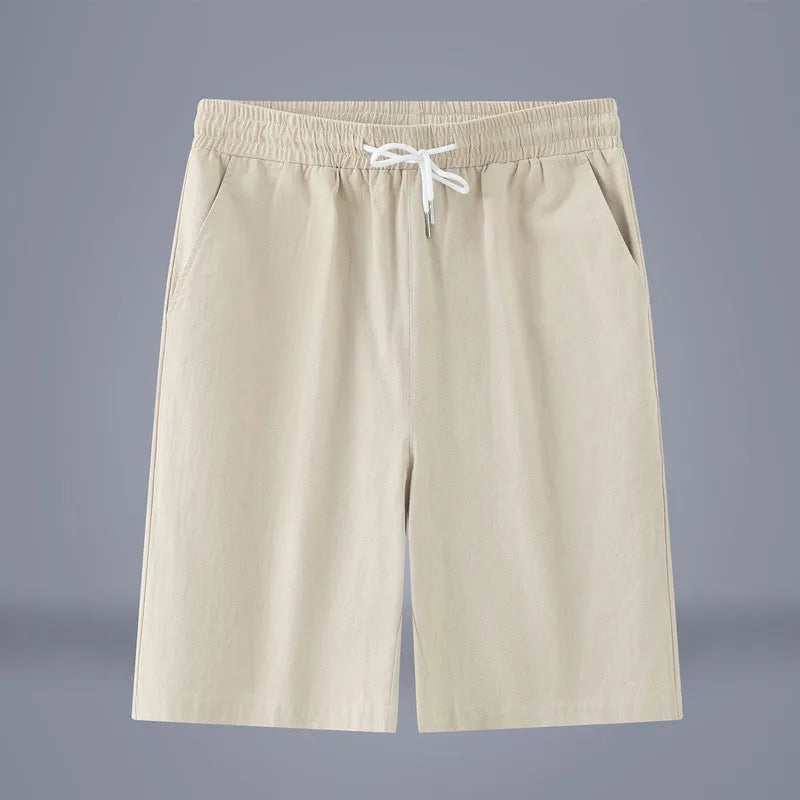 Casual cropped trousers in cotton-linen fabric with a drawstring waist, shown in a solid colour.