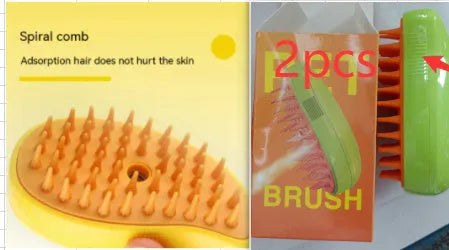 3-in-1 cat steam brush 9.6x7x5cm plastic pet grooming comb in green or yellow