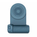 Black magnetic phone camera bracket with PU leather grip and adjustable tilt stand on a table