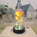 Small plastic night lamp with glass cover showing coloured flowers inside on black base