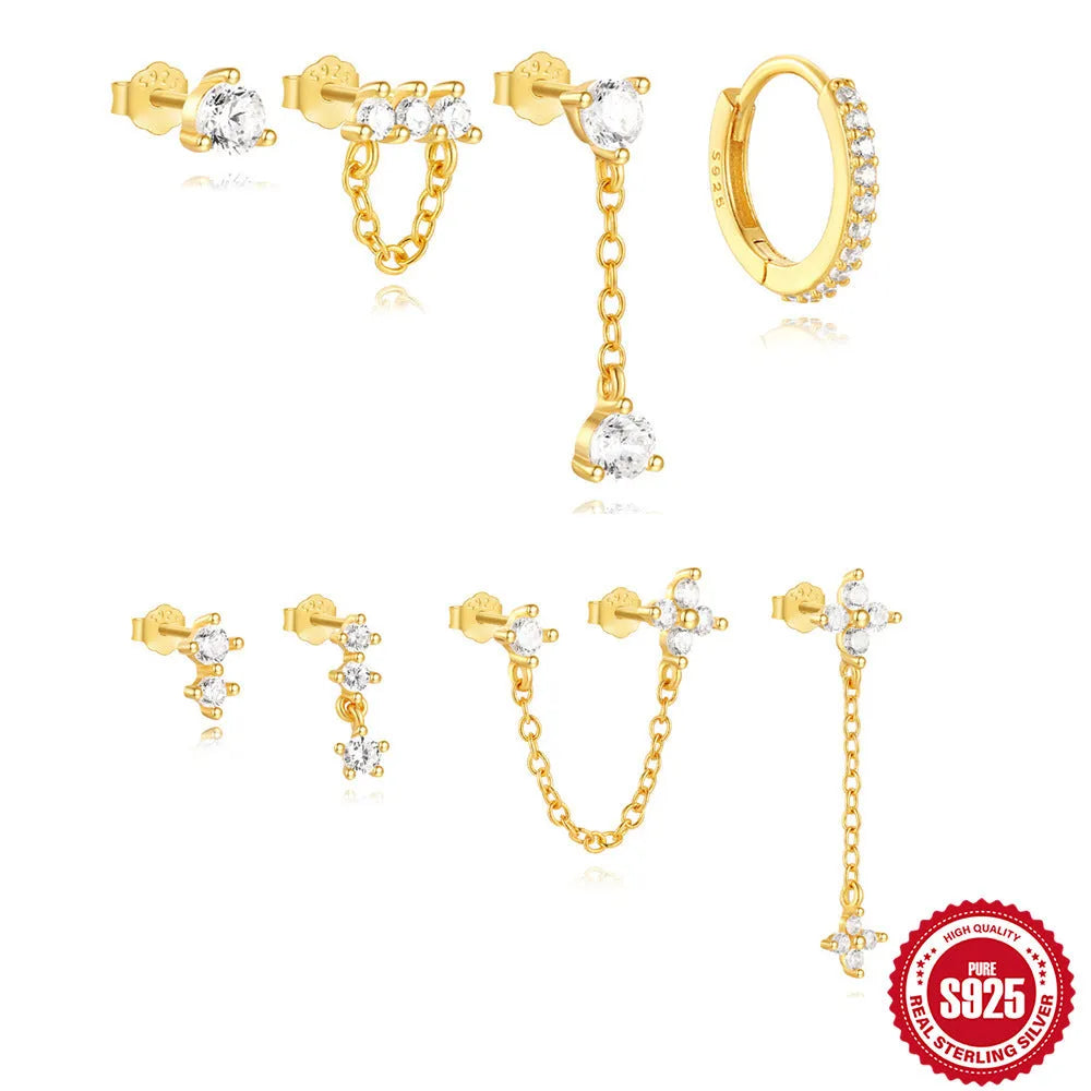 S925 sterling silver earrings with geometric clover petal design and gold electroplating