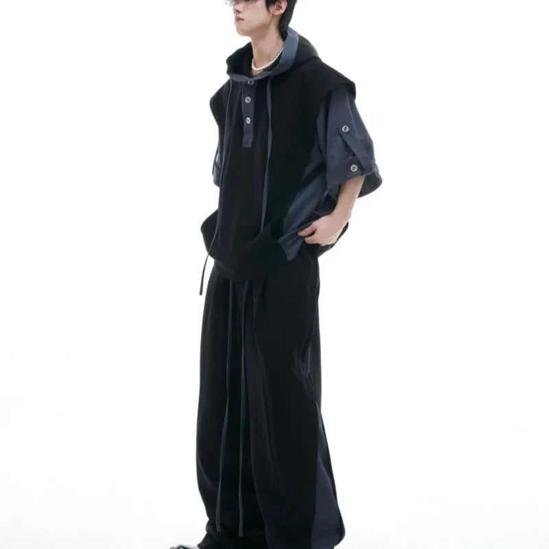 Men's hooded polyester sports leisure suit with three-dimensional stitching short sleeve jacket and matching trousers