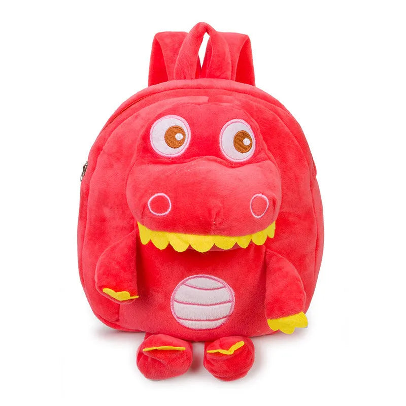 Dinosaur plush backpack with soft handle and embroidery details in children's backpack style