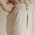 Slim fit straight leg suit trousers in apricot, black, or white for business formal wear.