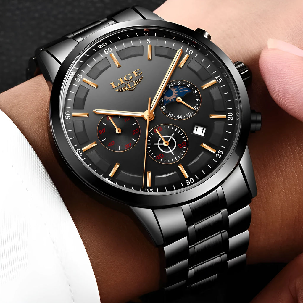 Men's waterproof quartz sports business watch with 12mm case in four colour options