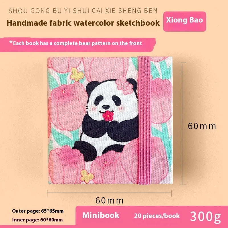 Feiluniao handmade fabric watercolour sketchbook with decorative cover, shown at 185mm length.