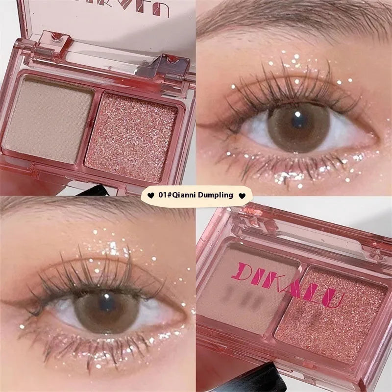Cool two-tone eyeshadow palette showing pink and black matte shimmer shades