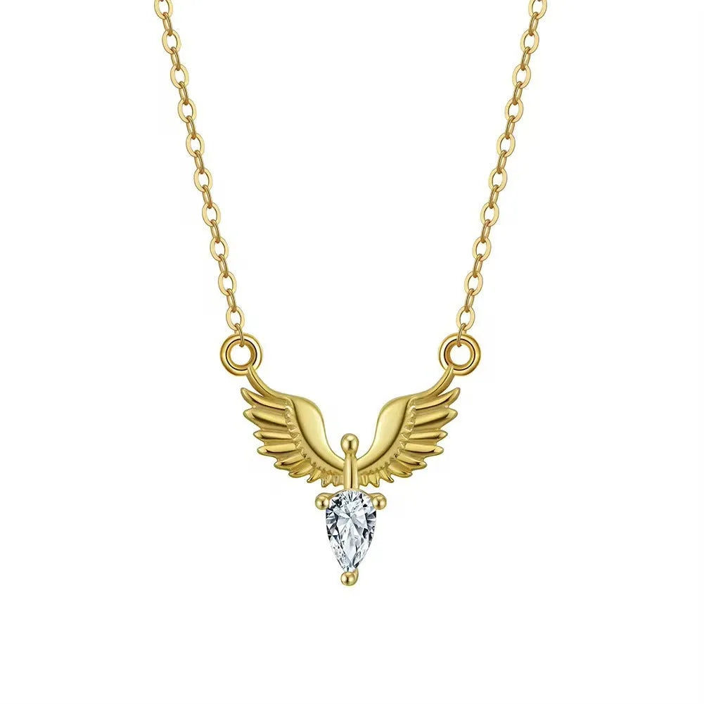 Sterling silver eagle pendant necklace with O-ring chain in white gold or yellow gold electroplated finish