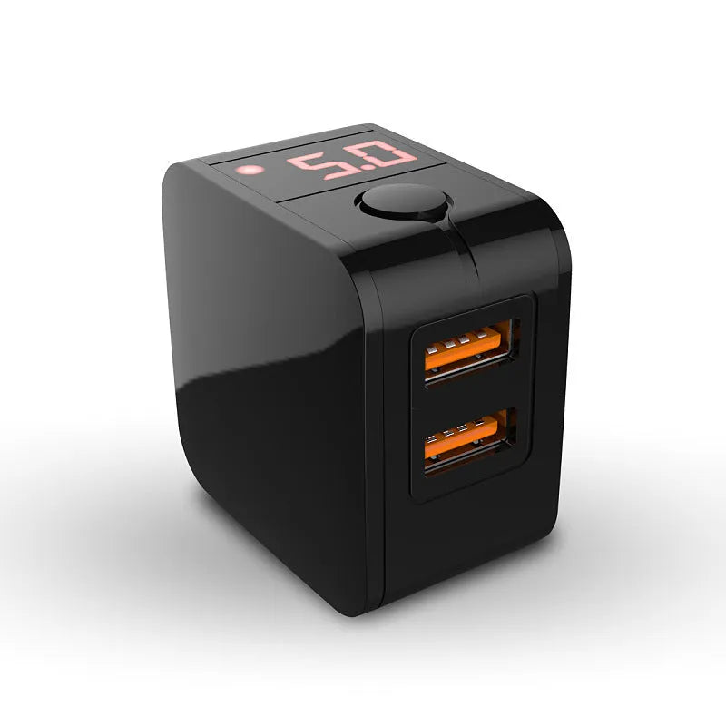 5V 2.4A dual USB fast charging mobile phone adapter with digital display in black colour