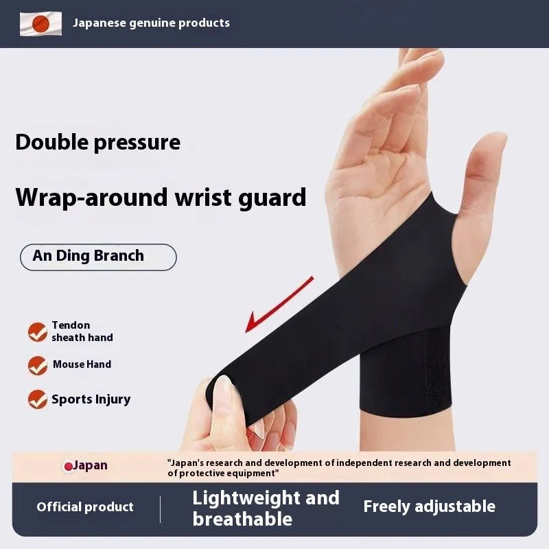A pair of adjustable athletic wristguards in black, shown on a wrist.