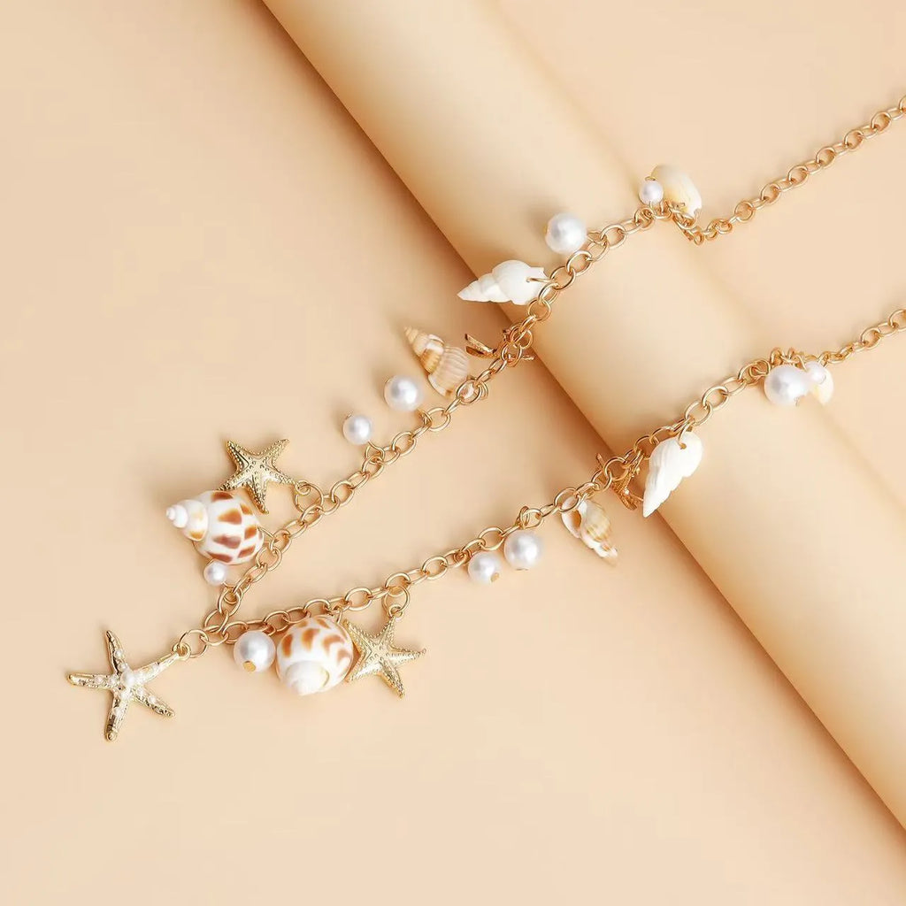 Women's alloy waist chain and matching bracelet set with star decorations and beach theme