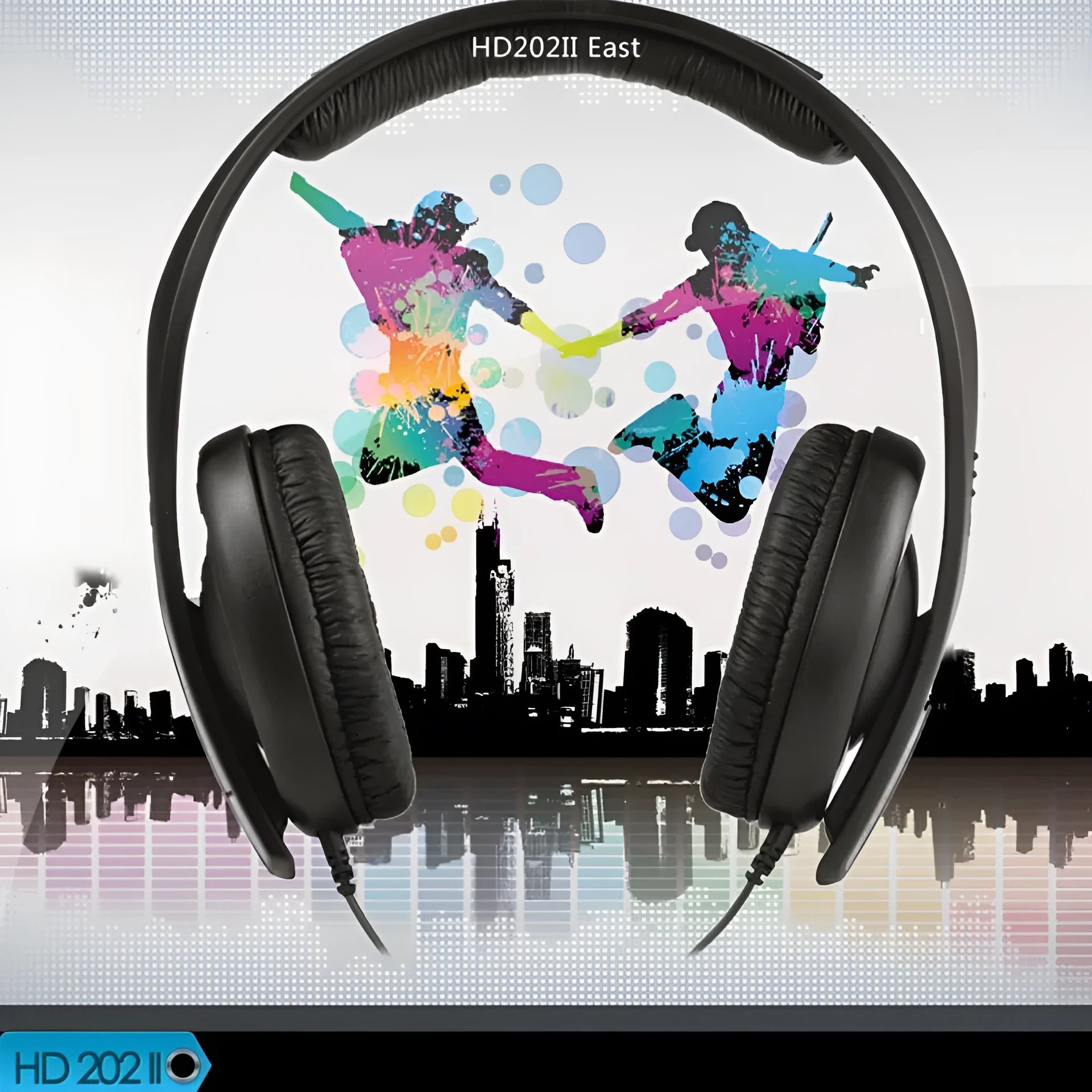Black head-mounted stereo headphones with over-ear design and detachable cable for professional monitoring and gaming