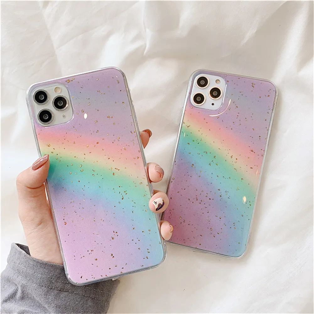 Rainbow gradient striped TPU phone case for iPhone with Japanese and Korean style design elements