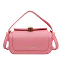 Women's personalised PU leather messenger bag with letter monogram, shown in beige colour with visible stitching.