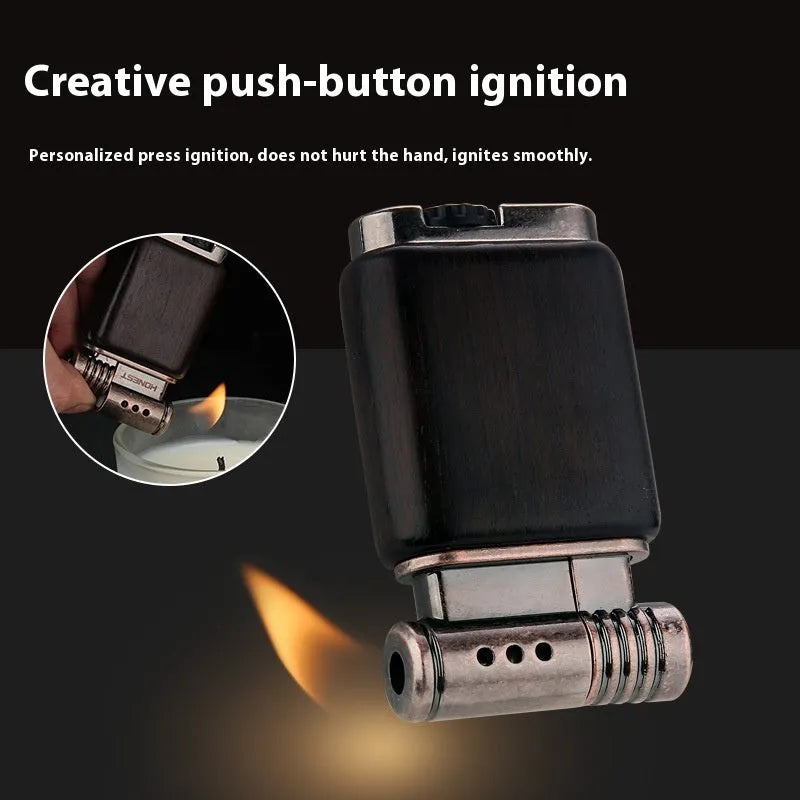 Ebony gas lighter in black wood and rosewood decorative designs for collection