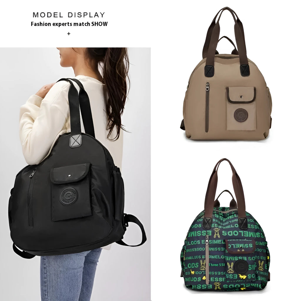 Outdoor backpack for women in black, khaki, or green letter rabbit colours showing sandwich pocket and large capacity