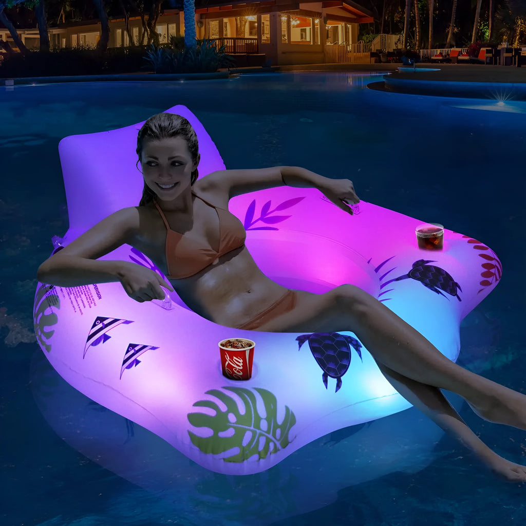 White U-shaped inflatable pool float with luminous elements
