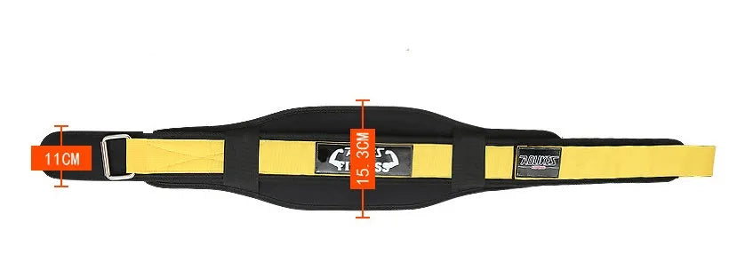 Nylon fitness weightlifting waistband in black, red and yellow colours with adjustable sizing