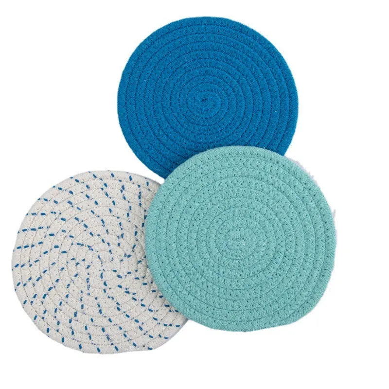 Three round cotton cord coasters in modern simplicity style with 18cm diameter