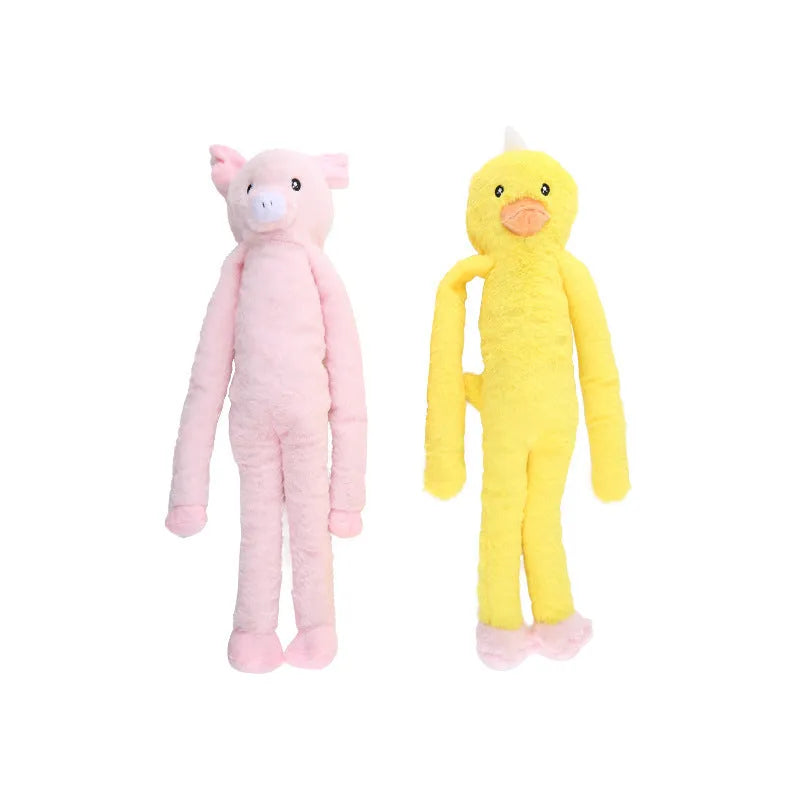 Plush Golden Retriever dog toy in pink or yellow with a crinkly paper sound feature.