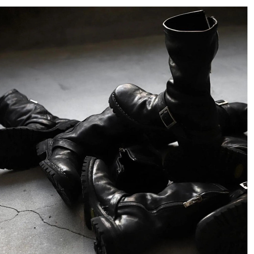 Men's black retro Martin ankle boots with round toe and side zipper