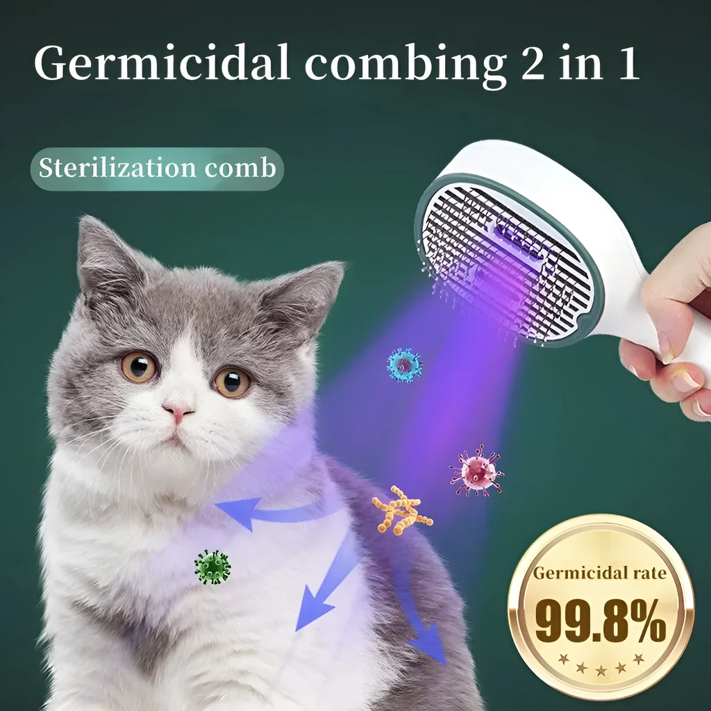 UVC sterilising pet grooming comb for cats and dogs, 25.8 x 9.8 x 5.5 cm, 215g, in dark green, grey or light green