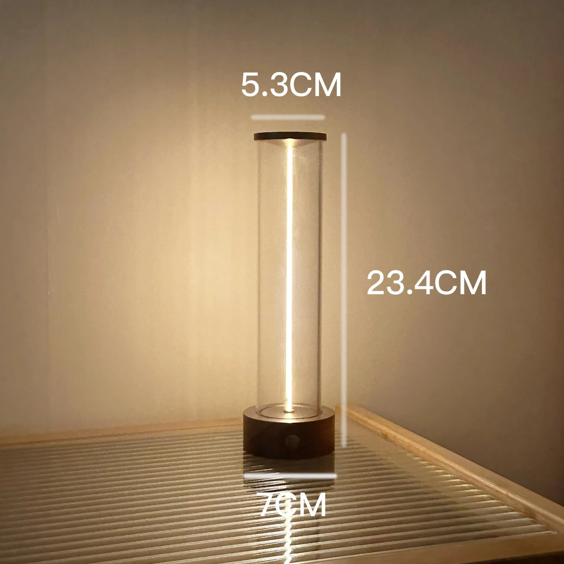 Slim modern glass LED light strip with magnetic base for USB-charged night lighting