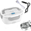 Grey dual-purpose electric lunch box with plug showing compact 170x108x238mm dimensions
