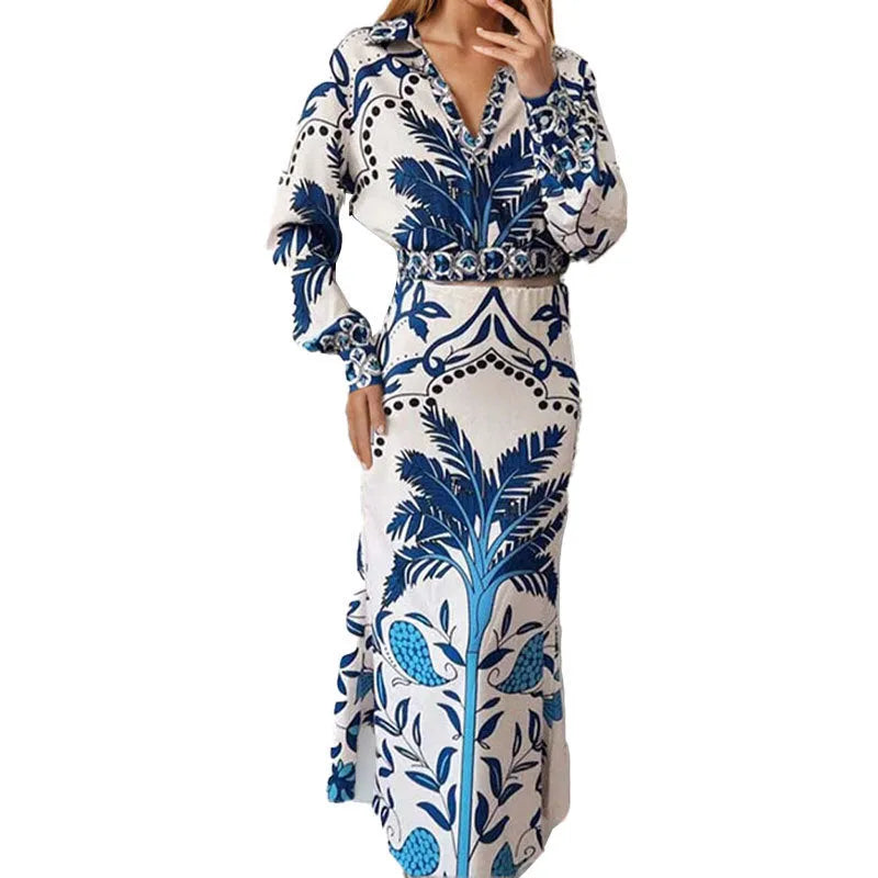 Women's long sleeve top and long skirt co-ord set in a solid picture colour.