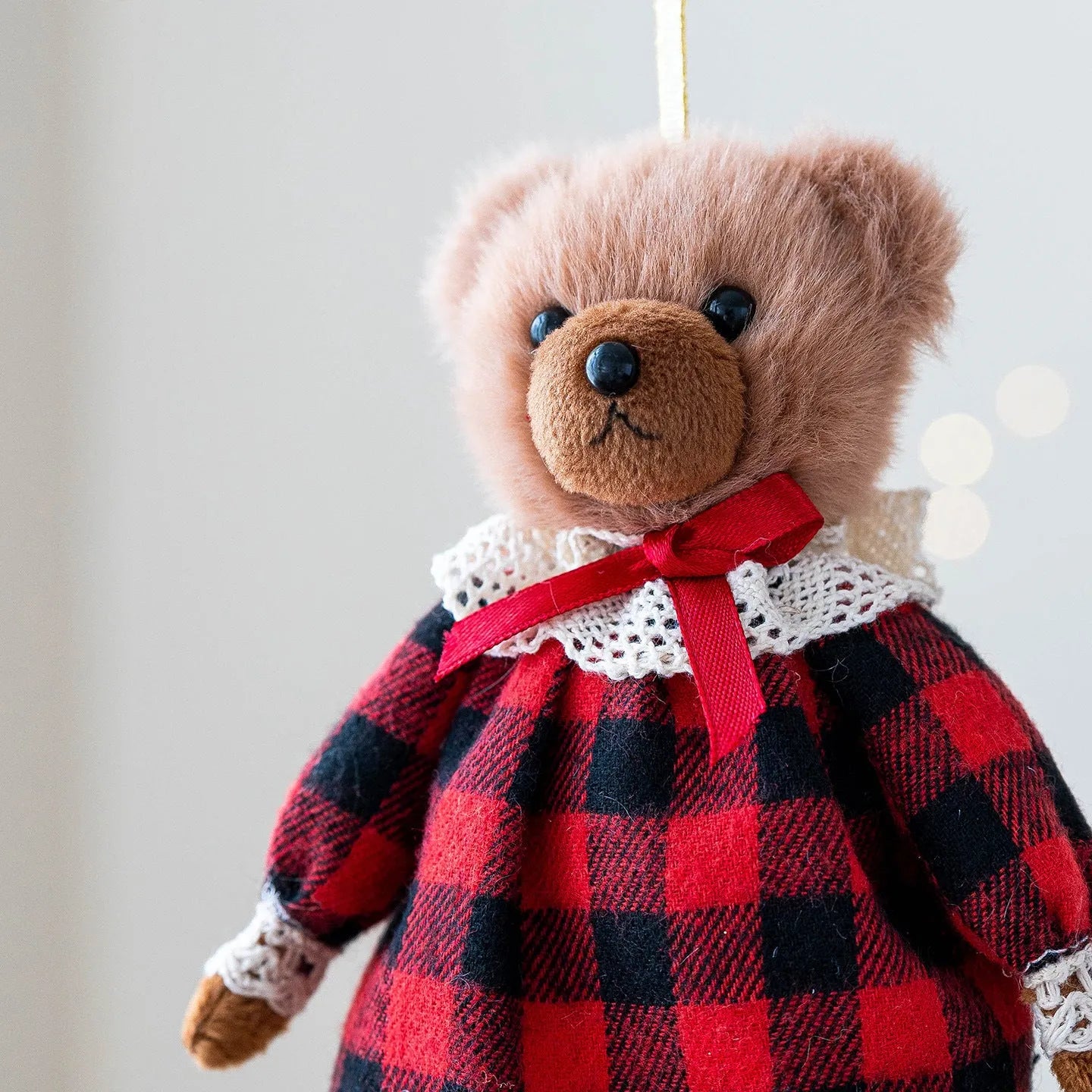 Cartoon couple plush bear doll wearing a cotton suit with a plaid design