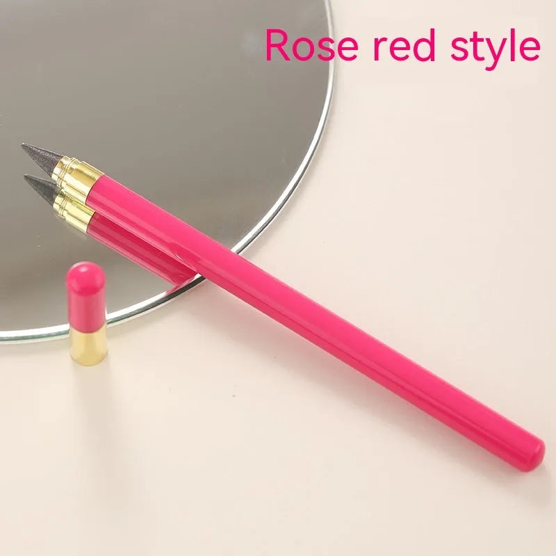 Transparent acrylic mechanical pencil with metal tip on a notepad.
