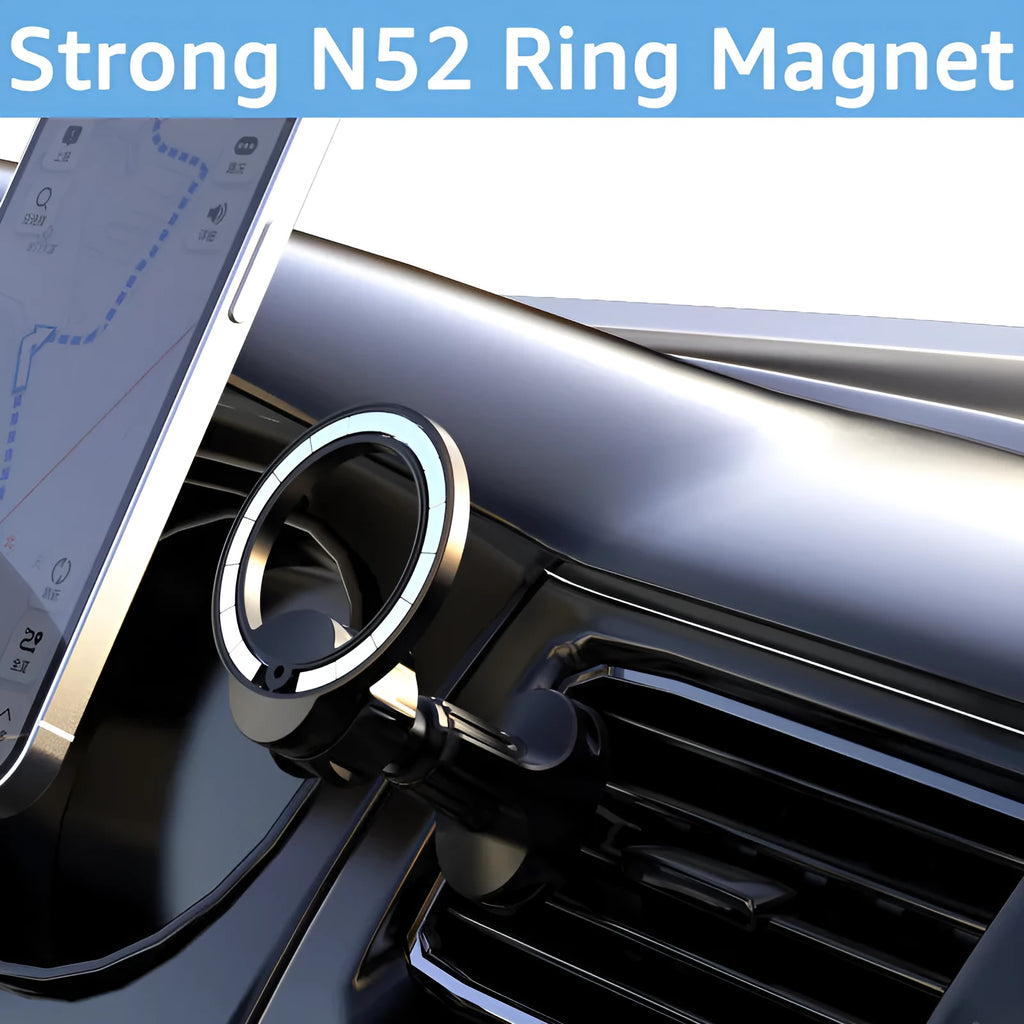 Black magnetic car air vent phone holder with O-ring design for mobile phones under 6.8 inches