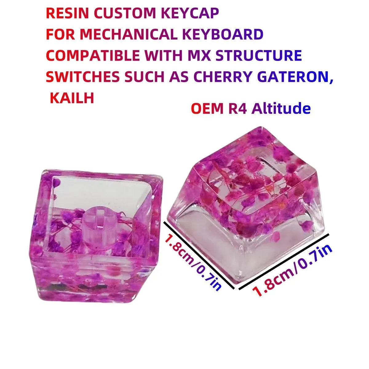 Resin transparent starry sky keycap for mechanical keyboards in red, pink, green, violet colours