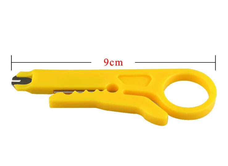 Yellow mini portable wire stripper tool showing 0.6mm stripping diameter for electrical work