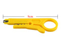 Yellow mini portable wire stripper tool showing 0.6mm stripping diameter for electrical work