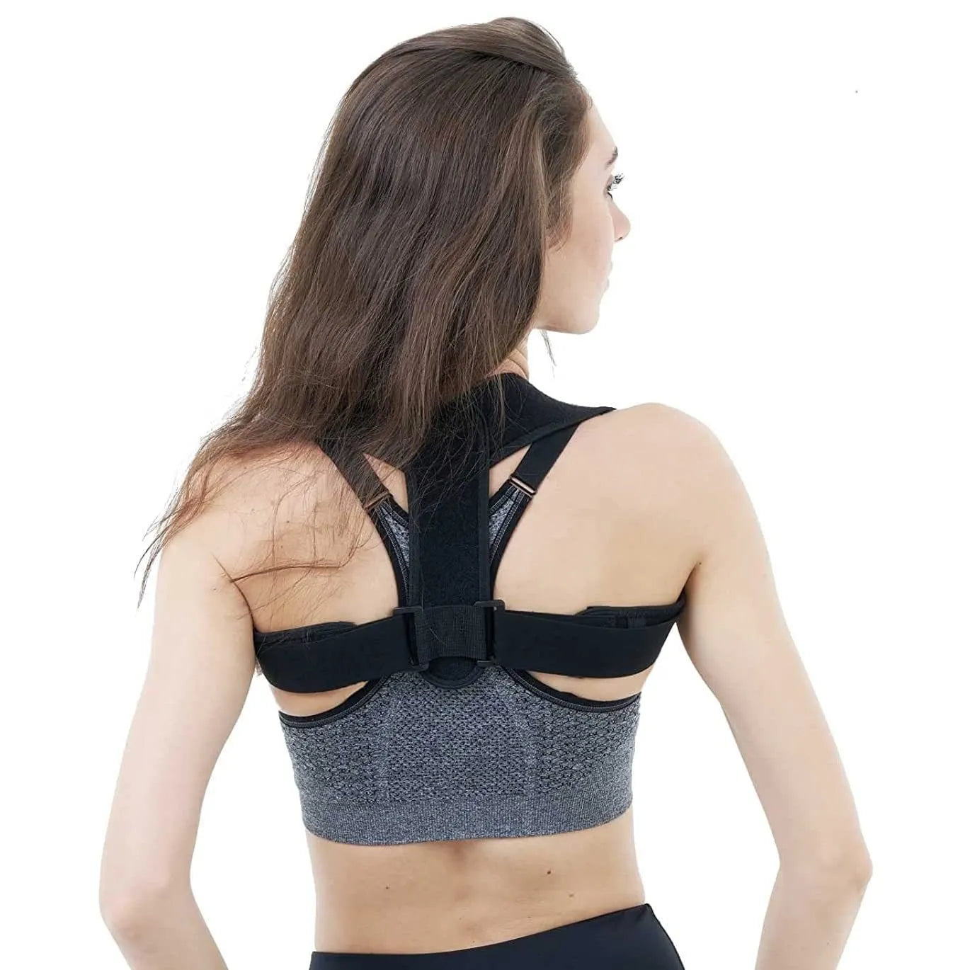 Black adjustable posture correction strap for back and shoulder support