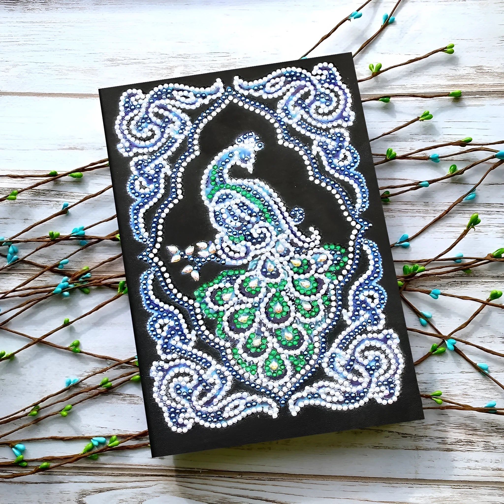 Black A5 diamond painting notebook for peacock beauty crystal art with shaped and bright drills
