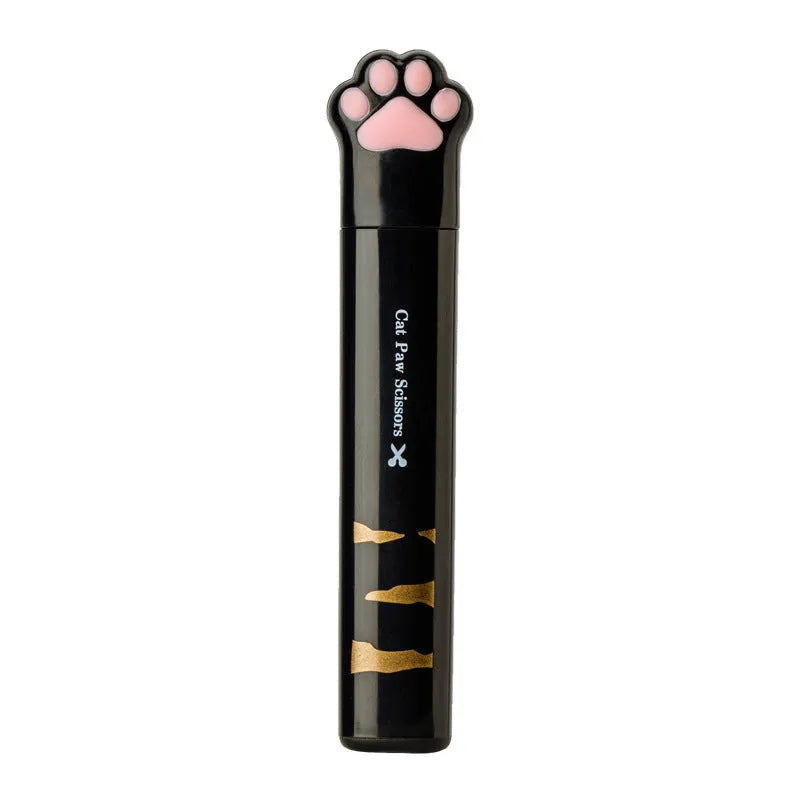 Set of four mini folding scissors with cat paw design in black, blue, pink, and white colours.