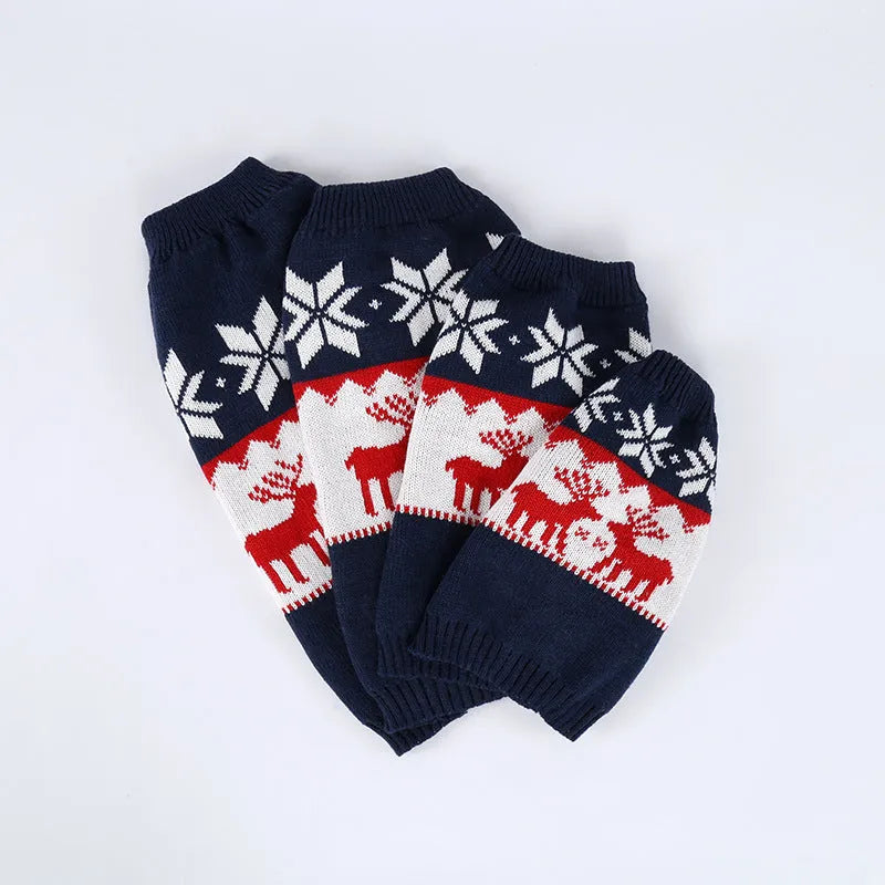 Navy blue knitted Christmas sweater for dogs with personalised festive design