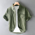 Men's pure cotton short sleeve casual shirt in Japanese fresh style, loose fit, apricot colour option
