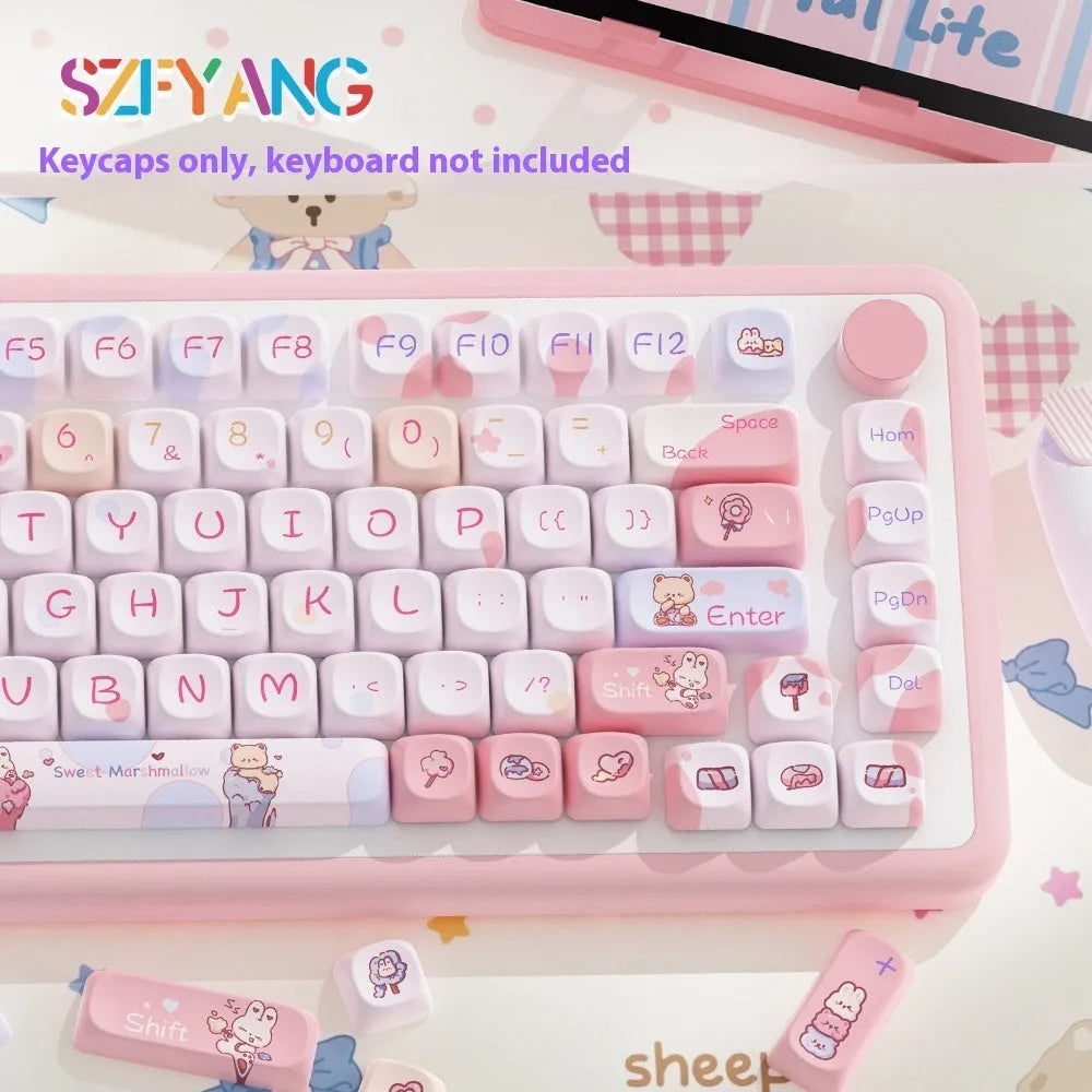 Sweet cotton candy coloured PBT keycaps for mechanical keyboards with cherry MX switches