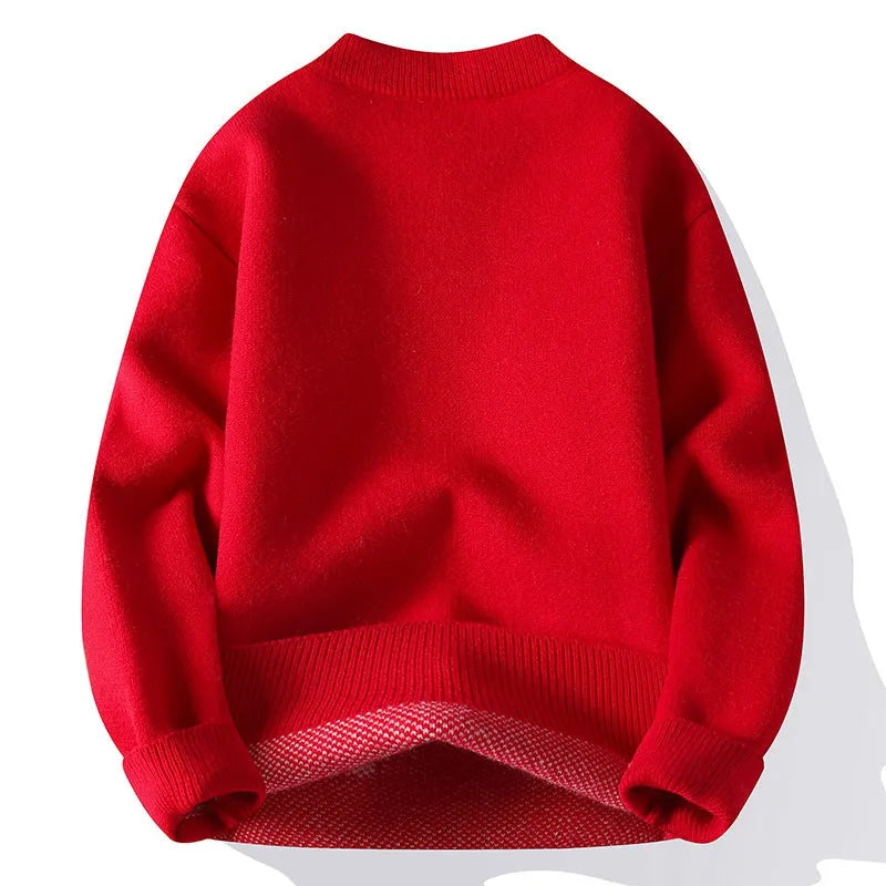 Men's loose fit knitted pullover in rabbit fur with ribbed hemline, shown in multiple colours.