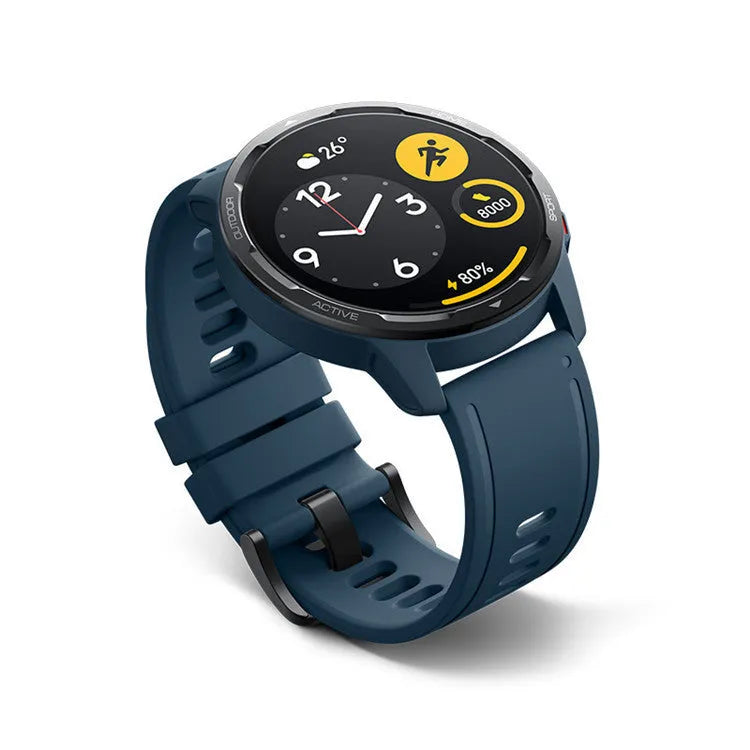 Dual band GPS smart watch with silicone strap in black, white, or blue colour on wrist